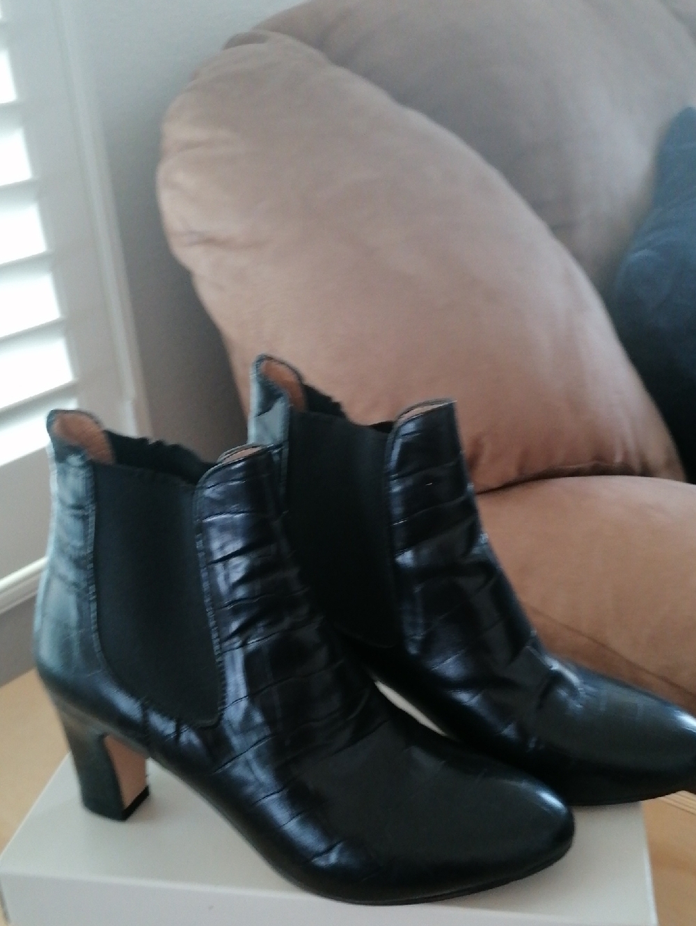 Black Croc-Embossed Leather Ankle Boots .Very comfortable. Casual & chic.